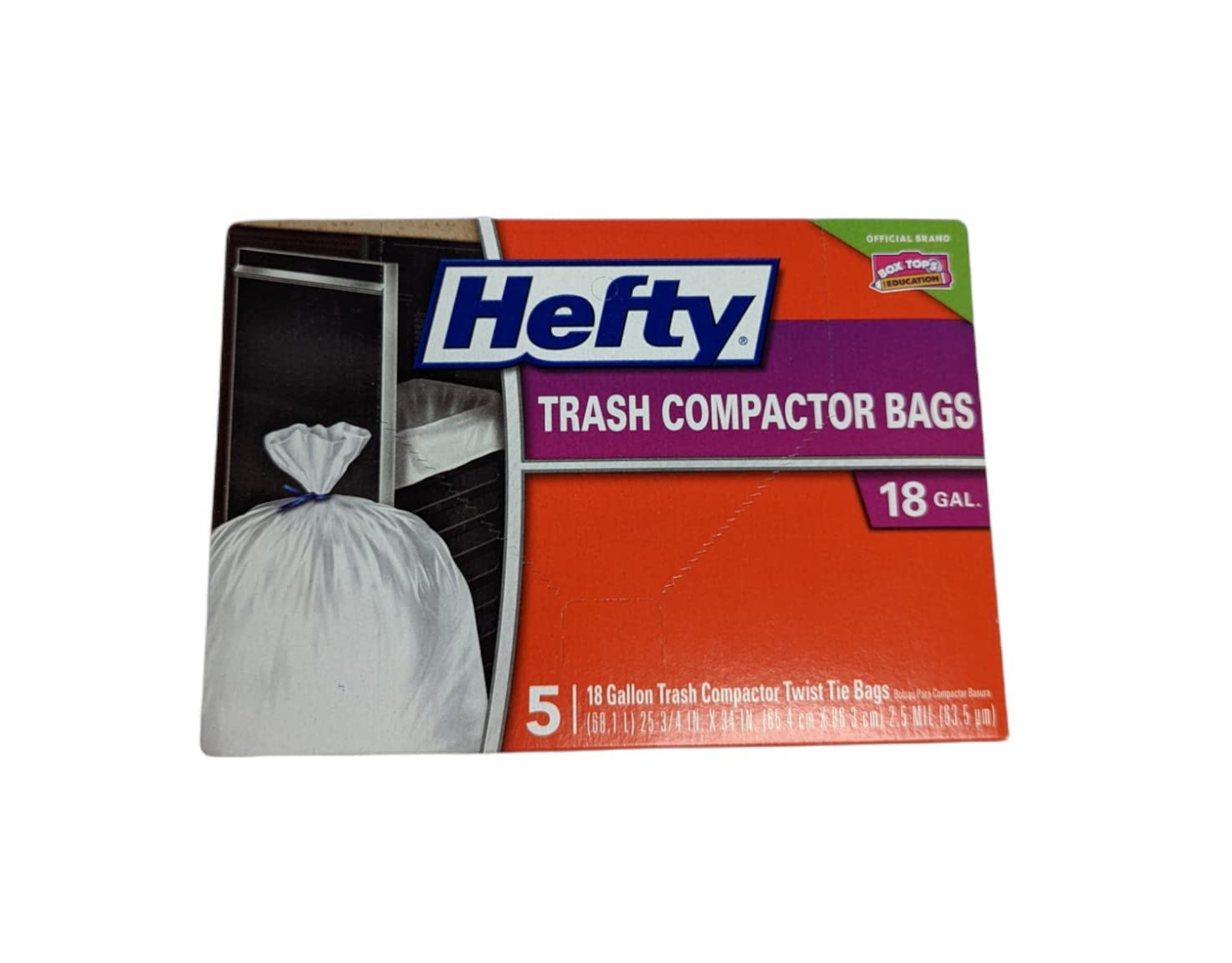 Heavy Duty Hefty E21218 Trash Compactor Bags - 5 Count, 2.5 Mil Thick, Leak Proof - Perfect for Kitchen, Garage & Outdoor Waste Disposal
