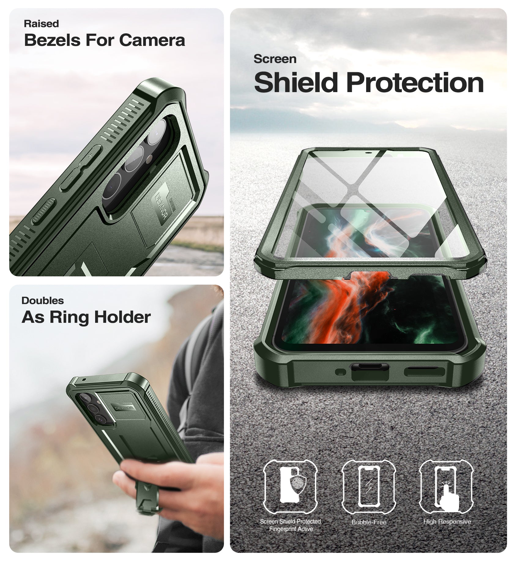 Dexnor Heavy Duty Shockproof Rugged Case for Samsung Galaxy A34 5G with Screen Protector, Full Body Bumper & Kickstand - Perfect for Outdoor Activities, Work & Travel Protection