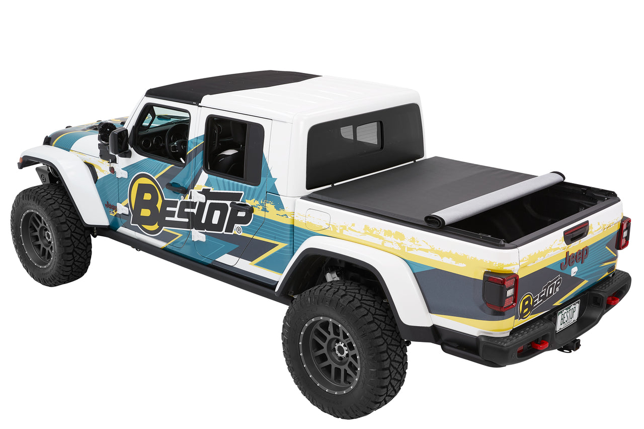 Bestop EZ Roll Soft Tonneau Cover for Jeep Gladiator JT - Black Diamond | Waterproof Truck Bed Cover | Perfect for Camping & Outdoor Adventures