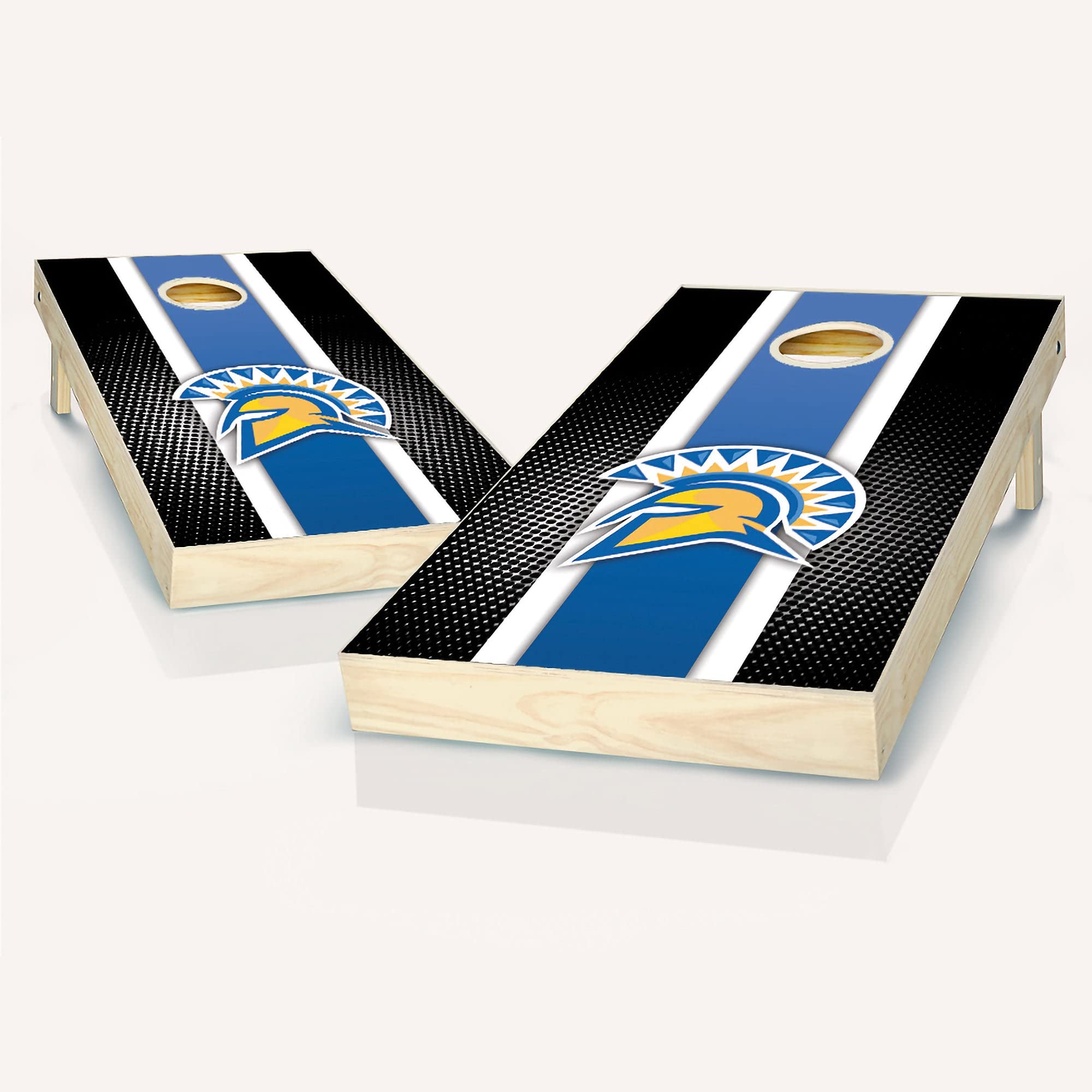 Premium San Jose Stripe Cornhole Game Set - 2 Regulation Wooden Boards & 8 All-Weather Bean Bags for Backyard, Tailgate Parties & Outdoor Fun
