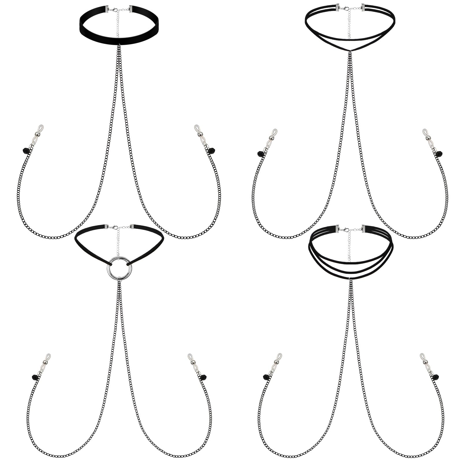 Bonuci 4-Piece Adjustable Non-Piercing Body Chain Set with Necklace - Sexy Bra Jewelry for Women, Perfect for Music Festivals, Beach Parties & Bachelorette Nights