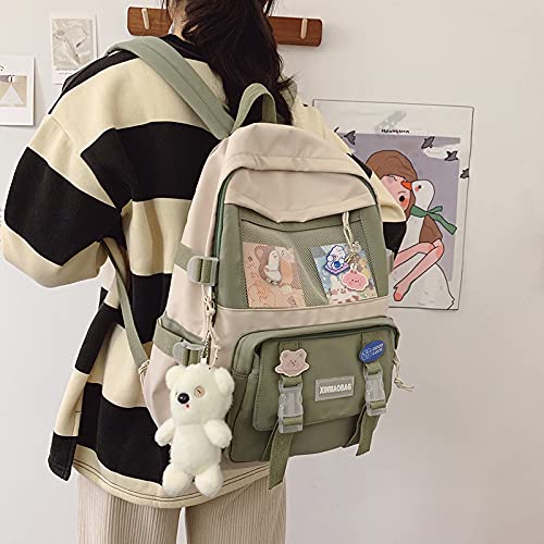 Cute Floral Backpack for Girls - Kawaii School Bag with Pins & Accessories, Pink or Black - Perfect for School, Travel & Everyday Use