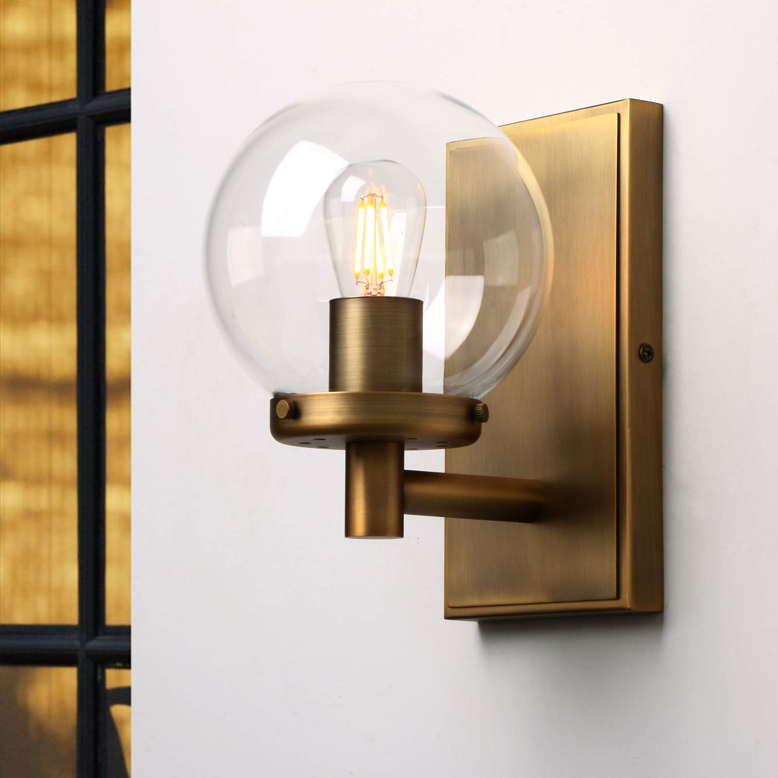 Globe Wall Sconce with Bell Glass Shade - Modern Bathroom Vanity Lighting Fixture for Powder Room, Master Bath & Hallway Decor