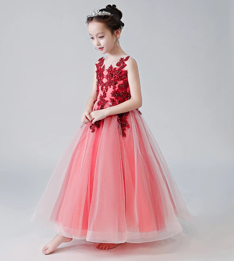 Elegant Tulle Flower Girl Dress with Lace Applique - Sleeveless First Communion Gown for Birthday, Pageant & Special Occasions | Perfect for Weddings, Baptisms & Formal Events