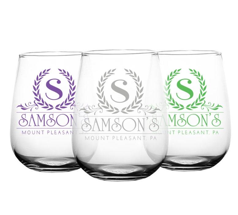 Personalized Stemless Wine Glass - 17oz Custom Crest Design for Engraved Monograms, Perfect for Weddings, Anniversaries & Housewarming Gifts