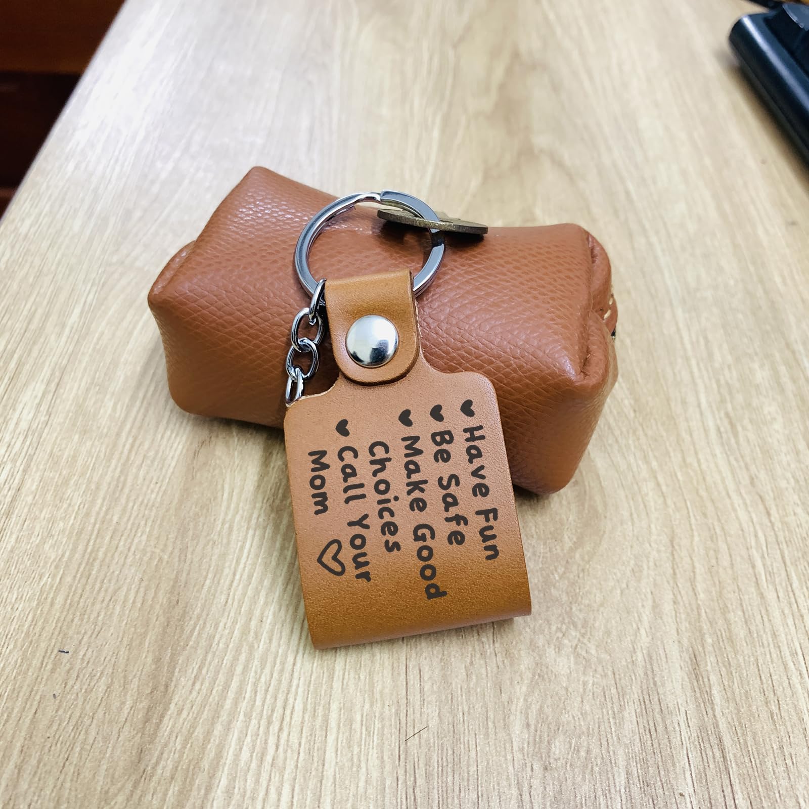 Drive Safe Leather Keychain - Handmade Christmas & Birthday Gifts for Daughter, Son, Mom | Motivational 'Have Fun Be Safe Make Good Choices' Keyring | Perfect for Car Keys, Backpacks & Everyday Carry