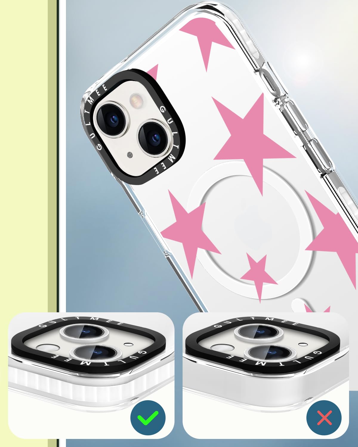 Magnetic Shockproof iPhone 13/14 Case with Cute Pink Stars Print - Slim Protective Cover Compatible with MagSafe | Military-Grade Drop Tested | Perfect for Women & Girls | Ideal for Everyday Use, Work & Travel (Fits iPhone 13/14 6.1 Inch)