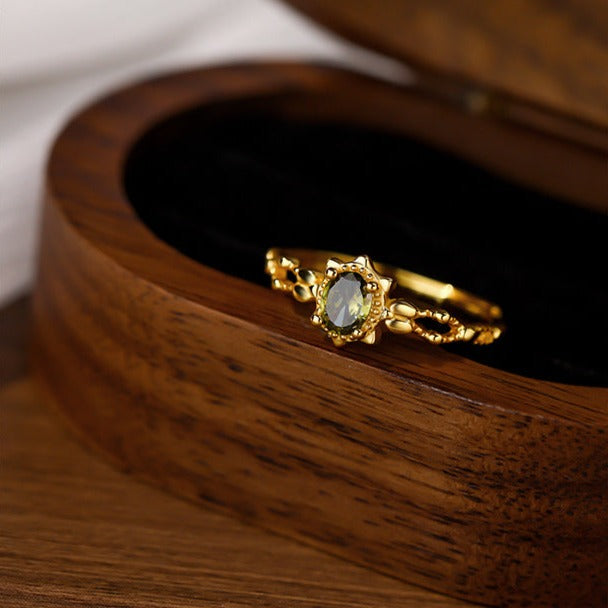 14K Gold Labradorite Peridot August Birthstone Ring for Women - Elegant Dainty Jewelry Gift for Birthday, Anniversary & Special Occasions | HJZB 344