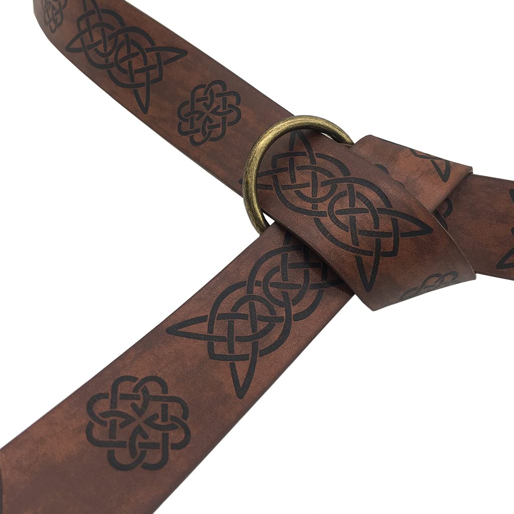 Medieval Knight Cosplay Belt - Embossed PU Leather Viking Belt with O Ring - Renaissance Festival Accessories for LARP, Costume & Historical Reenactment