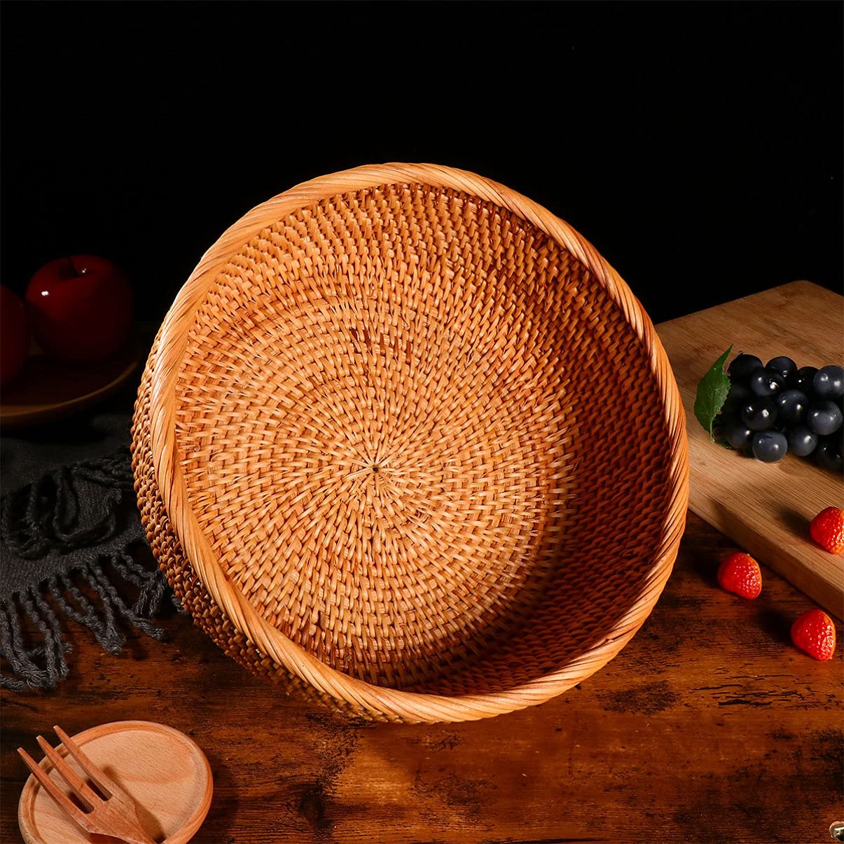 1pc Hemoton Rattan Woven Storage Basket - Multi-Purpose Box Organizer for Fruits, Sundries & Home Decor | Perfect for Kitchen, Bathroom & Living Room Organization