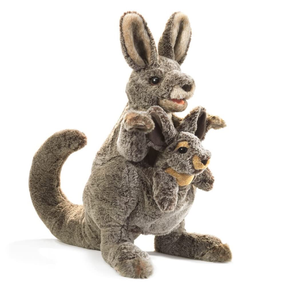 Folkmanis Kangaroo with Joey Hand Puppet - Brown Plush Animal Puppet for Kids, Storytelling & Educational Play | Perfect for Classroom, Theater & Family Bonding