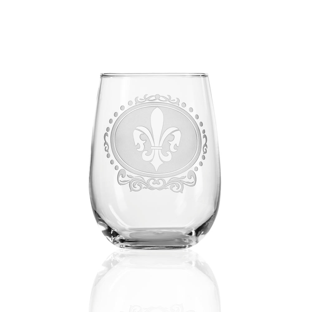 Royal Fleur De Lis 17oz Stemless Wine Tumbler Set of 2 - Elegant Glass Cups for Wine, Cocktails & Beverages - Perfect for Parties, Weddings & Home Entertaining