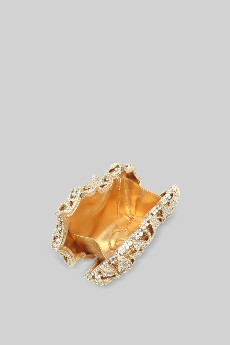 Elegant Gold Crystal Embellished Clutch Bag for Women - Perfect for Evening Parties, Weddings & Special Occasions