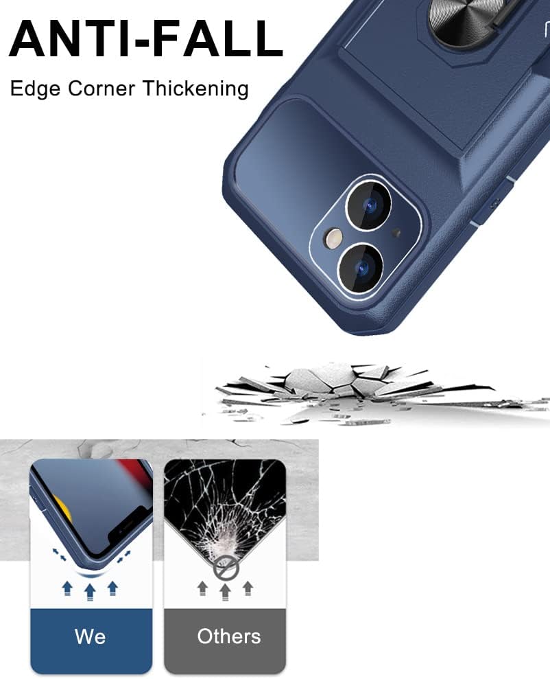 Apple iPhone 14 Plus Case with Card Holder - 6.7 Inch Slim Protective Cover with Ring Stand, Credit Card Slots & Kickstand (Blue) - Perfect for Everyday Use, Travel & Hands-Free Viewing
