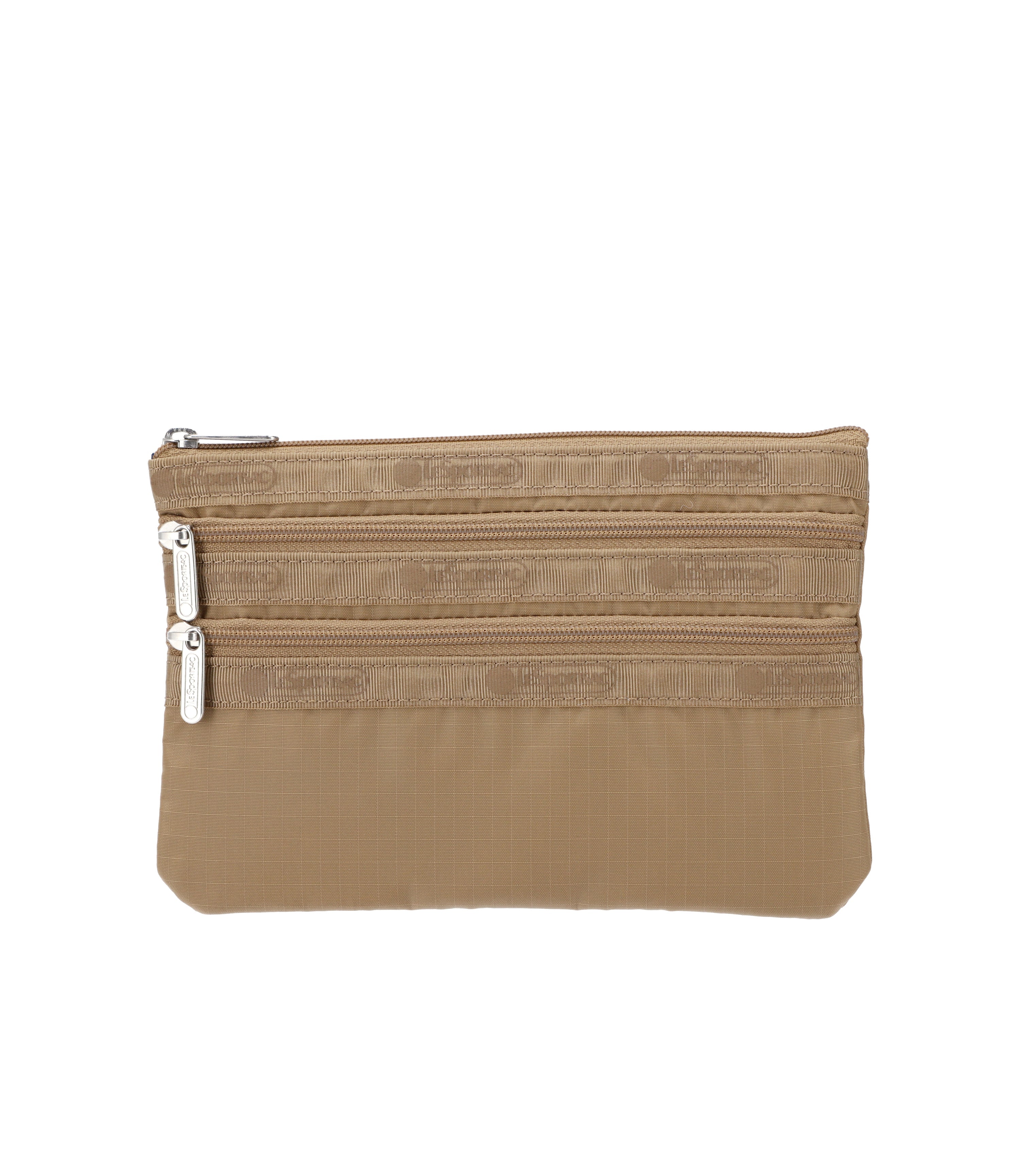 3-Zip Beige Cosmetic Pouch 7158U202 - Travel Makeup Bag for Women, Perfect Organizer for Toiletries & Beauty Essentials