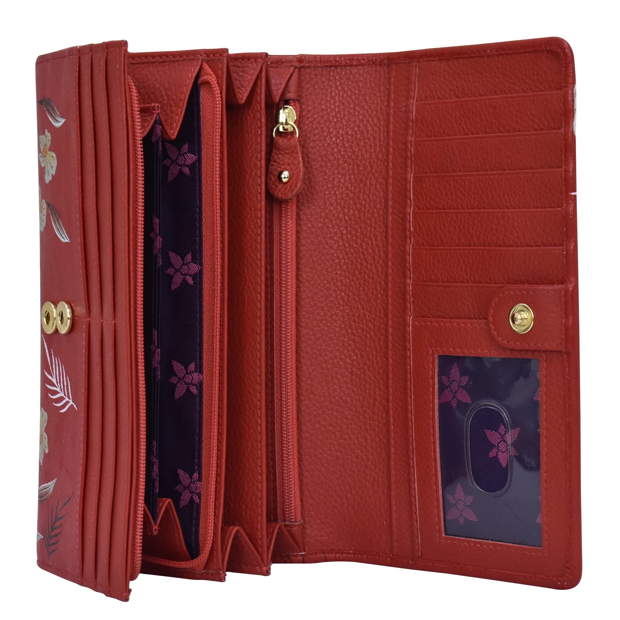 Anuschka Women's Hand-Painted Genuine Leather RFID Blocking Accordion Flap Wallet - Stylish & Secure Wallet for Travel, Shopping, and Everyday Use