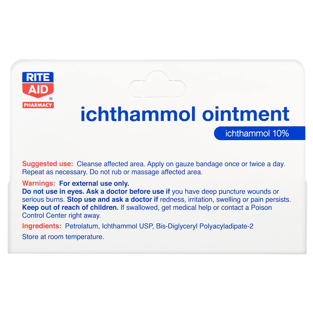 Rite Aid Ichthammol Ointment 10% - 1 Ounce Drawing Salve for Boils, Splinters & Skin Irritations | Soothing Skin Relief Treatment for Minor Cuts, Bug Bites & Rashes | First Aid Essential for Home & Outdoor Use