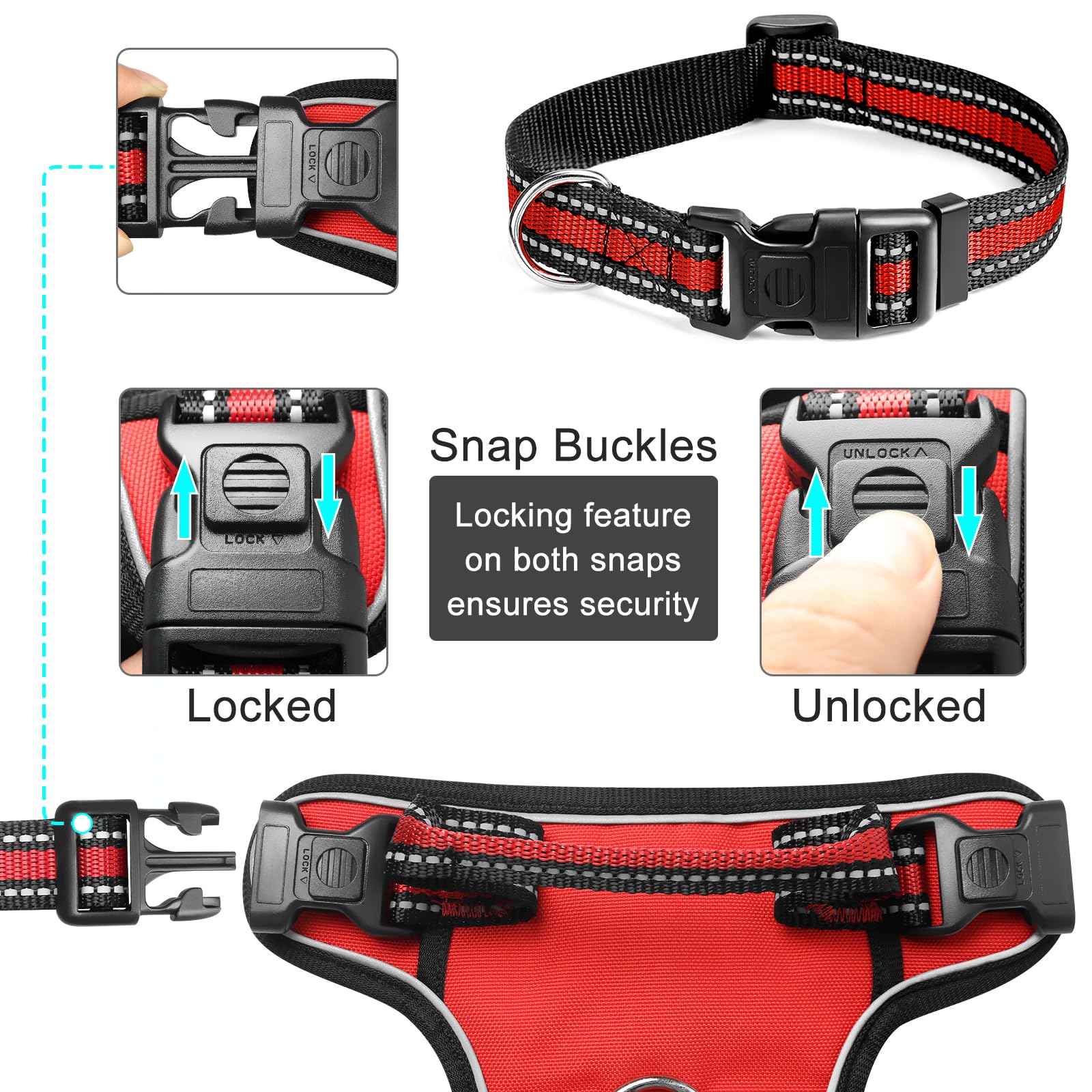 WINSEE No Pull Dog Harness - Adjustable Reflective Pet Vest with Front/Back Leash Clips for Small Medium Large XL Dogs - Comfortable Walking Control Handle for Outdoor Adventures, Jogging & Training