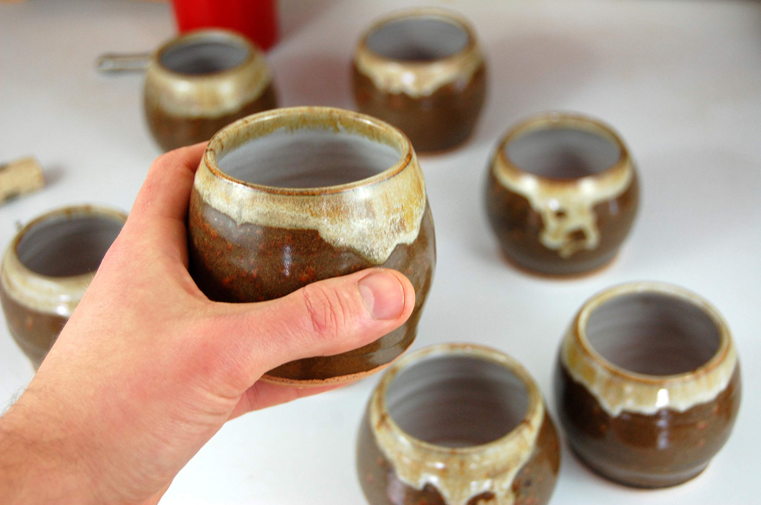 Handmade Brownstone Stemless Wine Glass - Ceramic Wine Tumbler for Red & White Wine - Perfect for Dinner Parties, Wine Tasting & Home Decor