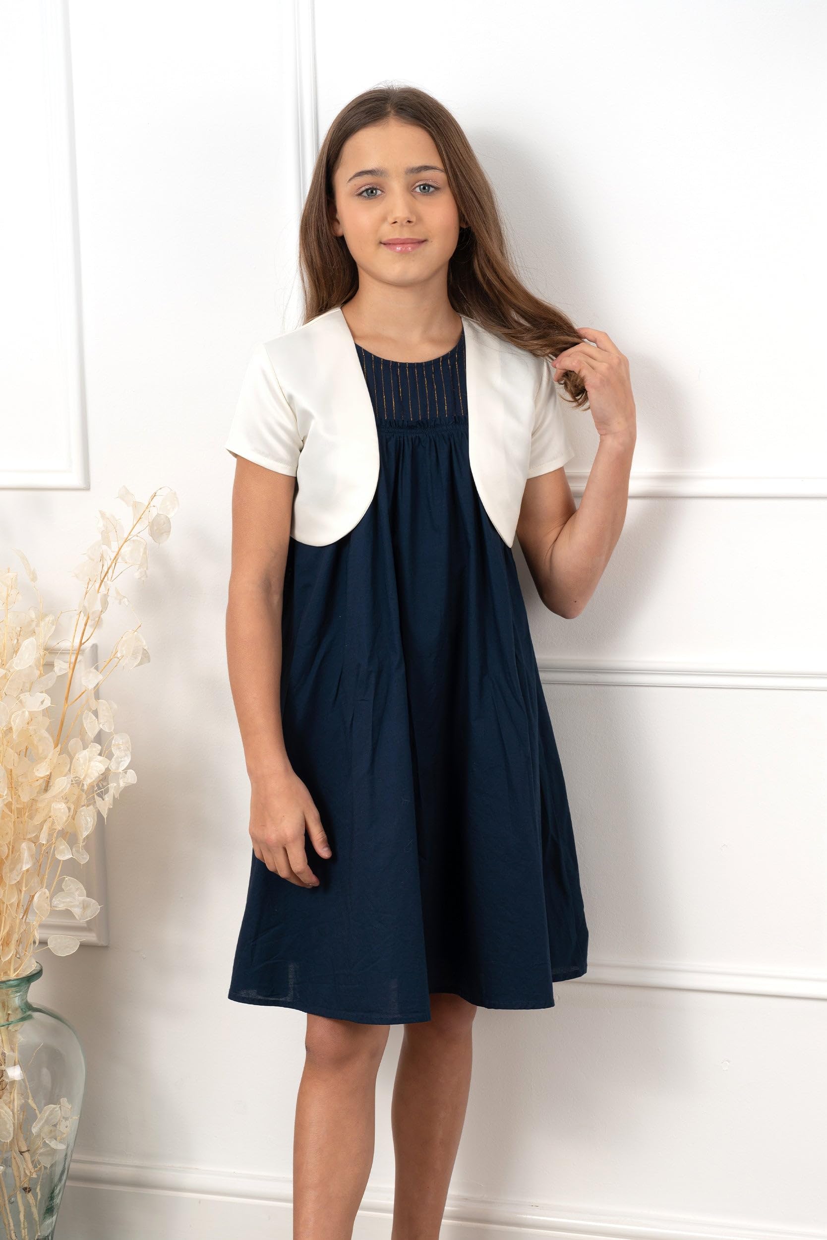 BlackButterfly Kids Satin Short Sleeve Bolero Jacket for Girls - Elegant Satin Shrug for Birthday Parties, Pageants & Special Occasions