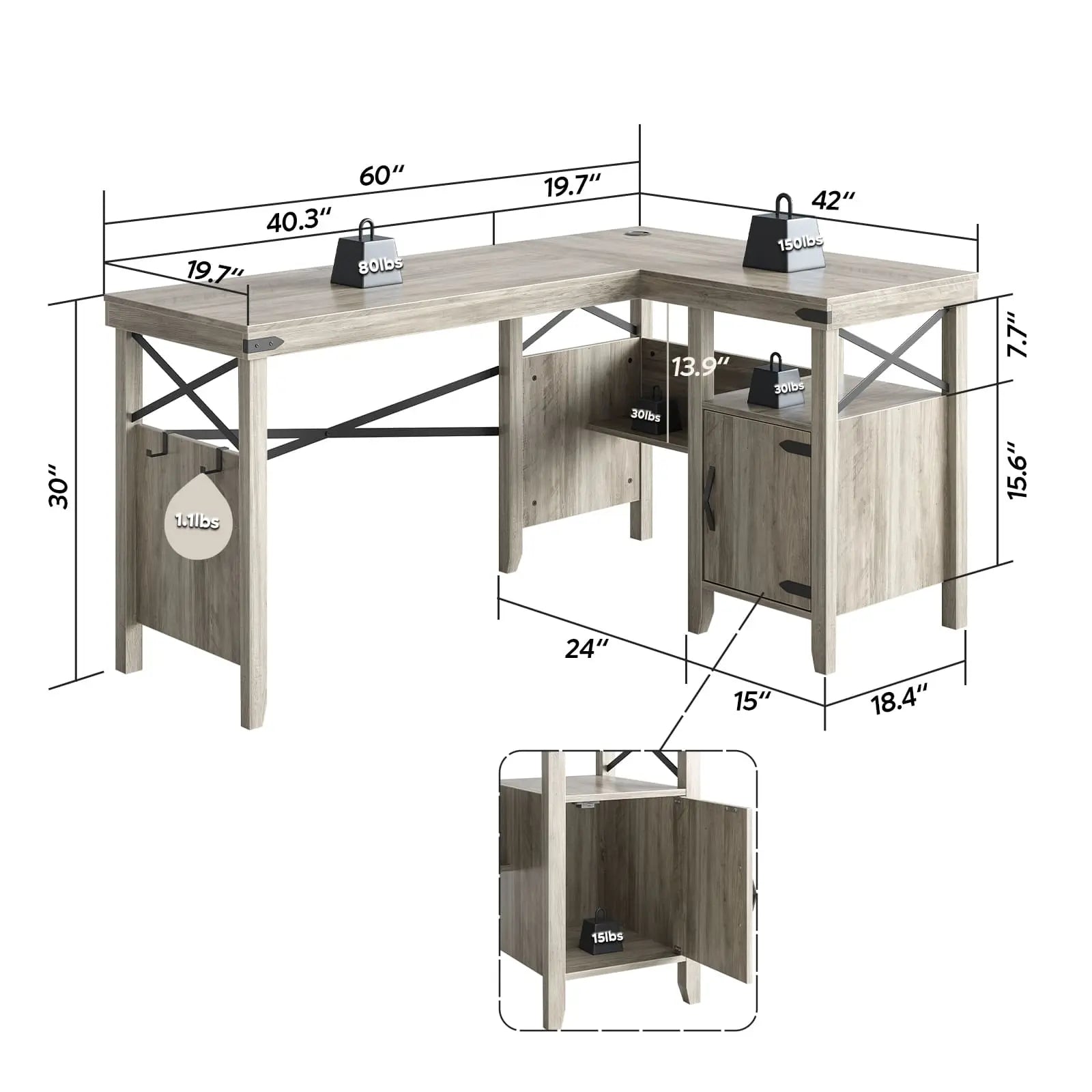 Bestier 60 Inch Farmhouse L-Shaped Computer Desk - Rustic Home Office Desk with Keyboard Tray, Sturdy Writing Workstation for Small Spaces, Perfect for Gaming, Studying & Remote Work