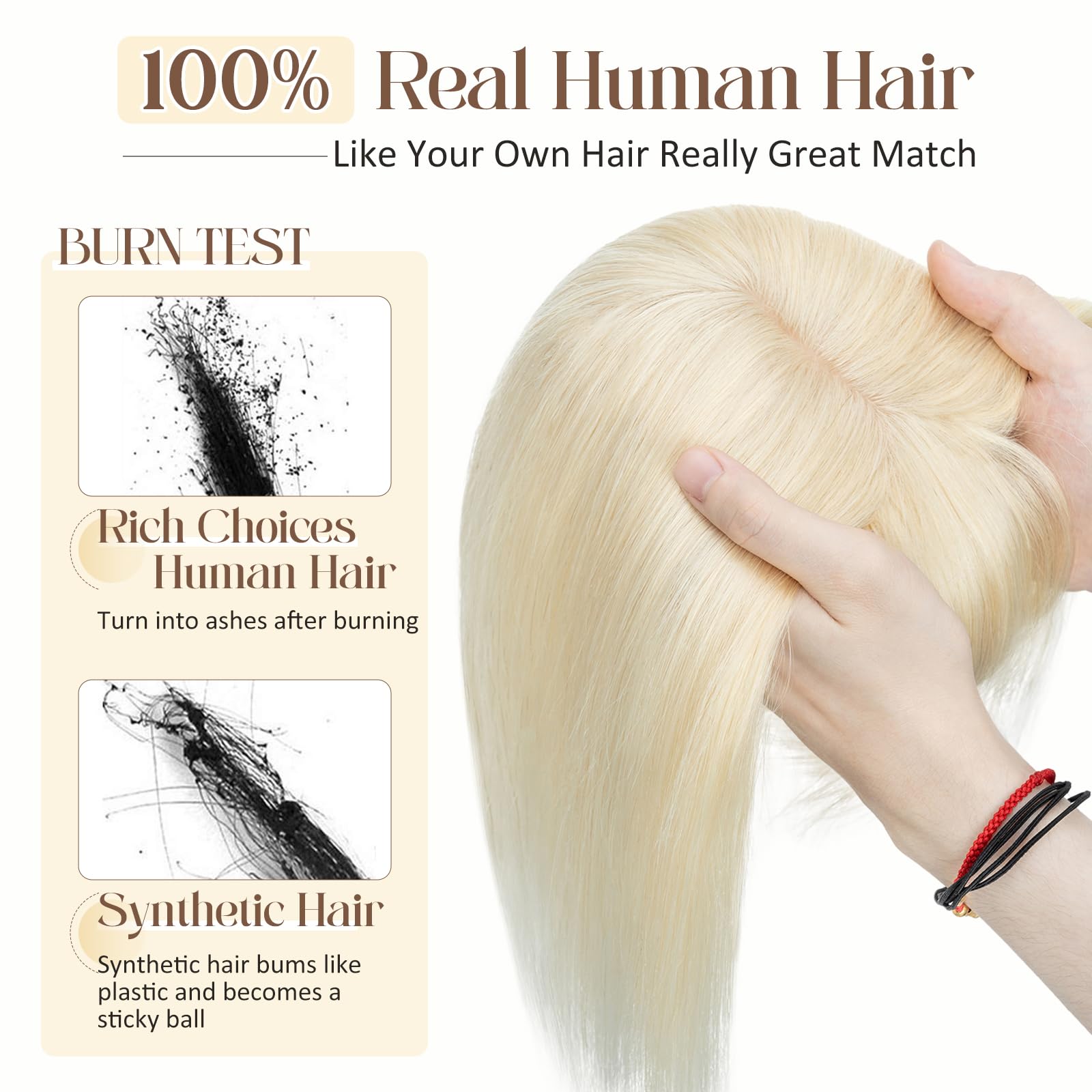 100% Real Human Hair Toppers for Women - Handmade Clip-In Hair Extensions for Thinning Hair | 14'' Middle Part Platinum Blonde #60 (44g) | Perfect for Daily Wear, Special Occasions & Hair Volume Enhancement