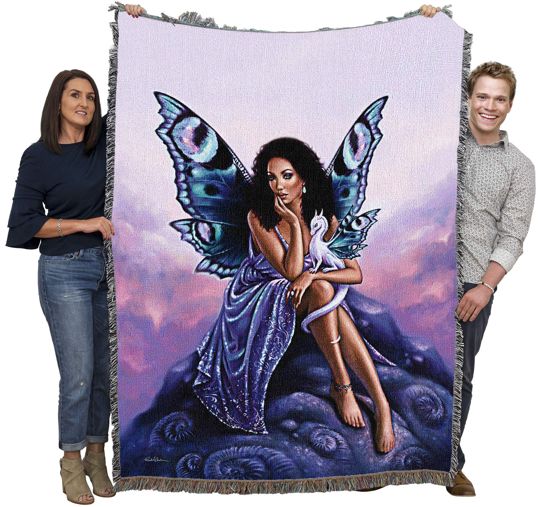 Pure Country Weavers Evanescent Fairy Cotton Blanket by Rachel Anderson - Handwoven USA-Made Fantasy Tapestry Throw (72x54) - Perfect for Bohemian Bedroom Decor, Cozy Sofa Cover & Magical Gift Idea
