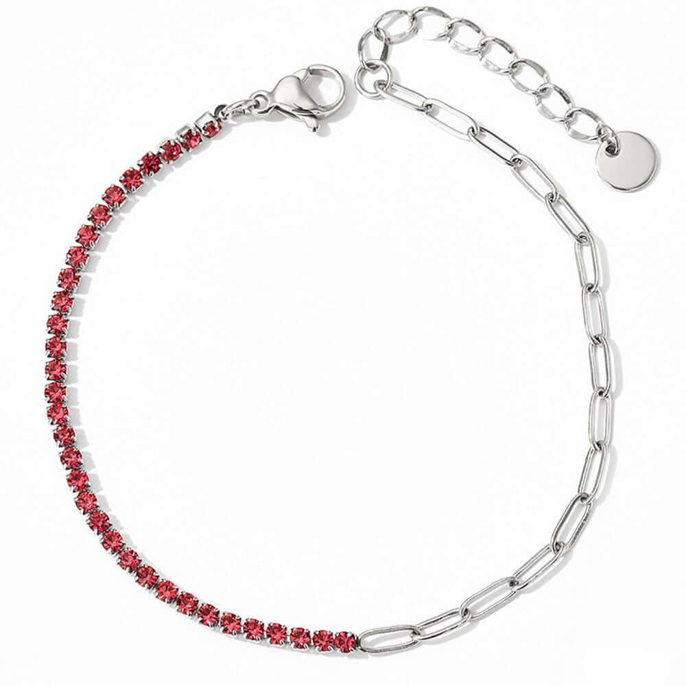 Silver + Red CZ