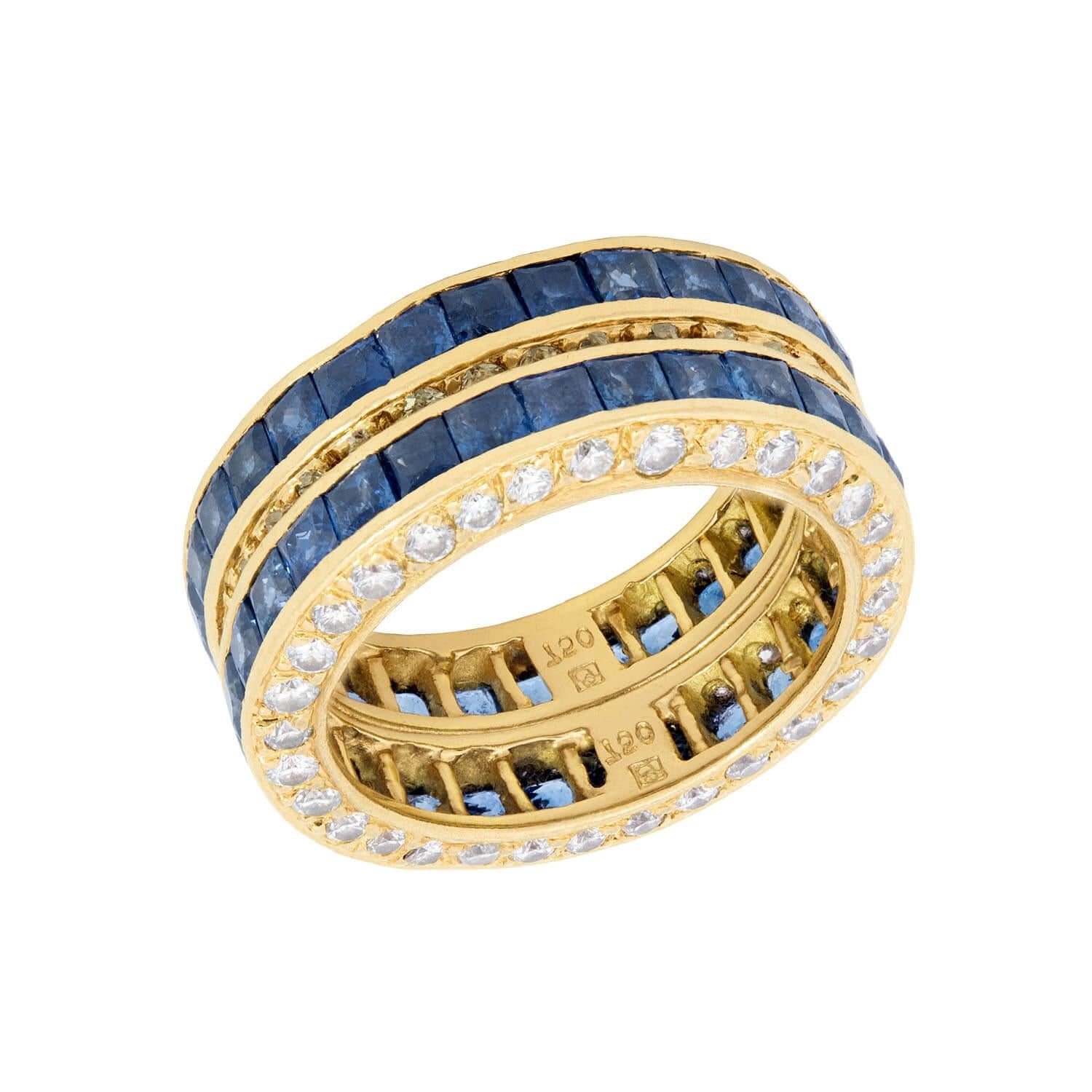 18k Gold Sapphire and Diamond Eternity Wedding Band Set - Elegant Bridal Jewelry for Engagement, Anniversary & Special Occasions
