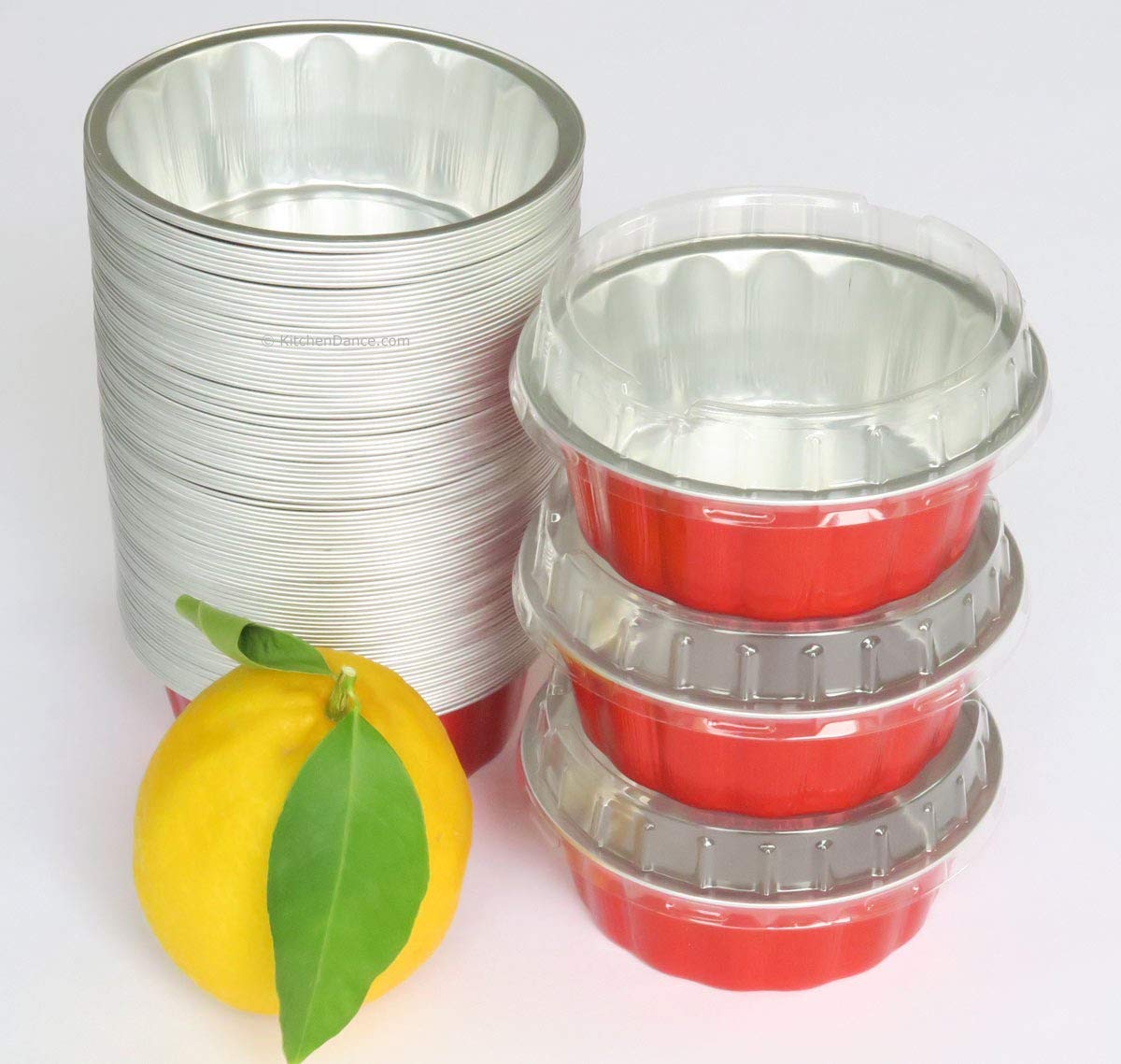 KitchenDance 8 oz Disposable Aluminum Cake Pans with Lids - 500 Pack Red Individual Baking Cups for Cupcakes, Desserts & Party Treats | Perfect for Home Baking, Catering & Birthday Parties