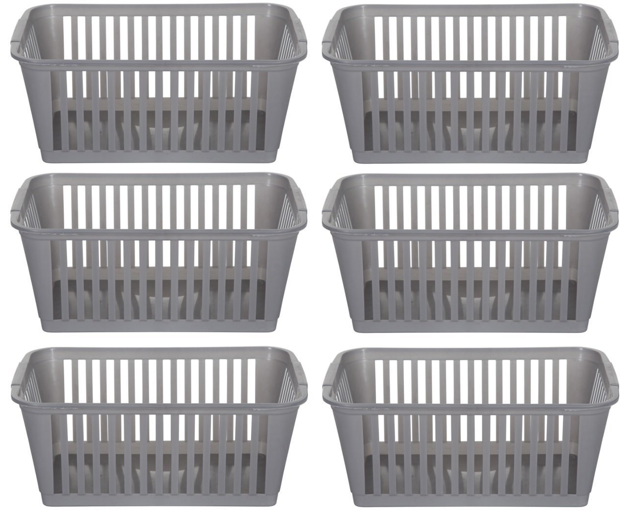 25cm Silver Plastic Handy Storage Basket - Set of 6 for Home, Kitchen, Bathroom & Office Organization