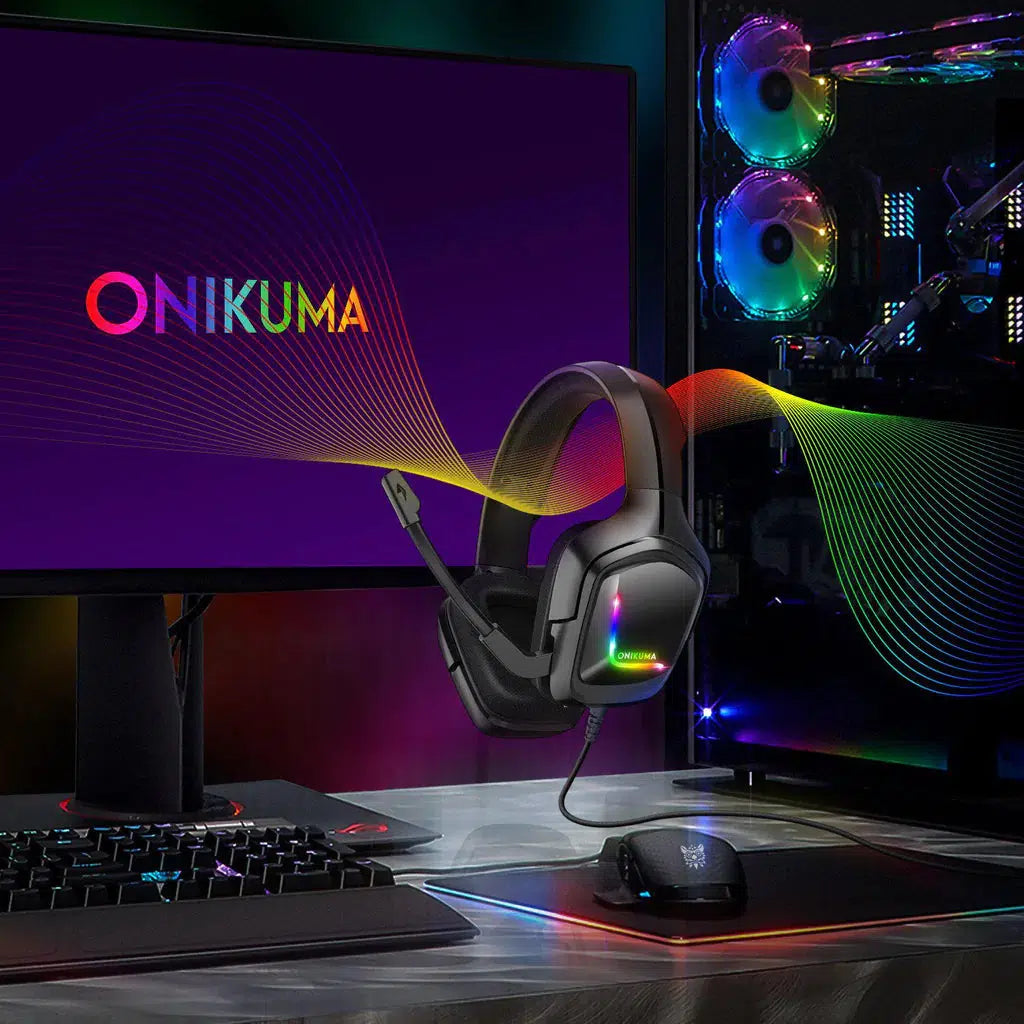 ONIKUMA K20 Wired Gaming Headset with Noise-Canceling Microphone & RGB Lighting - Perfect for PC, PS4, Xbox Gaming & Online Classes
