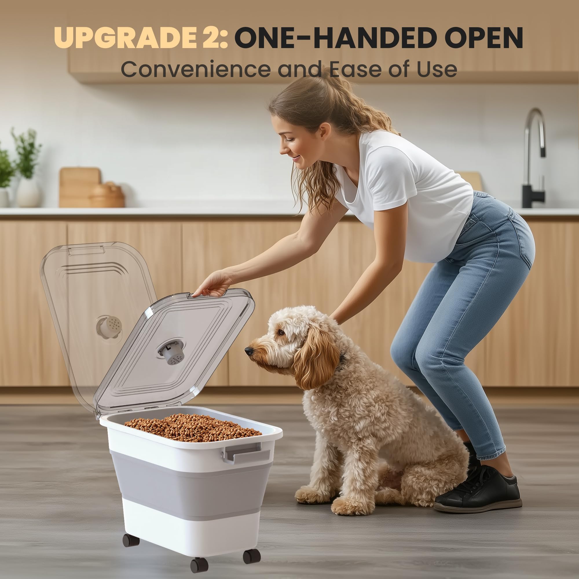 20-23 Lbs Collapsible Dog Food Storage Container with Airtight Lid - Transparent Pet Food Bin for Dogs & Cats - Perfect for Rice, Flour & Dry Food Storage - Includes Scoop & Bowl for Easy Feeding at Home or Travel