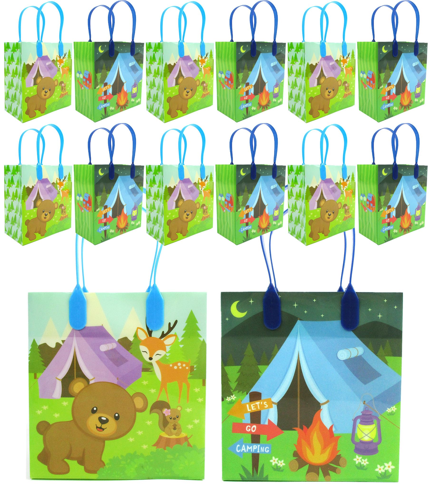TINYMILLS Camping Party Favor Bags with Handles - 12 Pack Reusable Goodie Bags for Birthday Parties, Baby Showers & Outdoor Events - Perfect for Camping Themes, School Treats & Party Favors