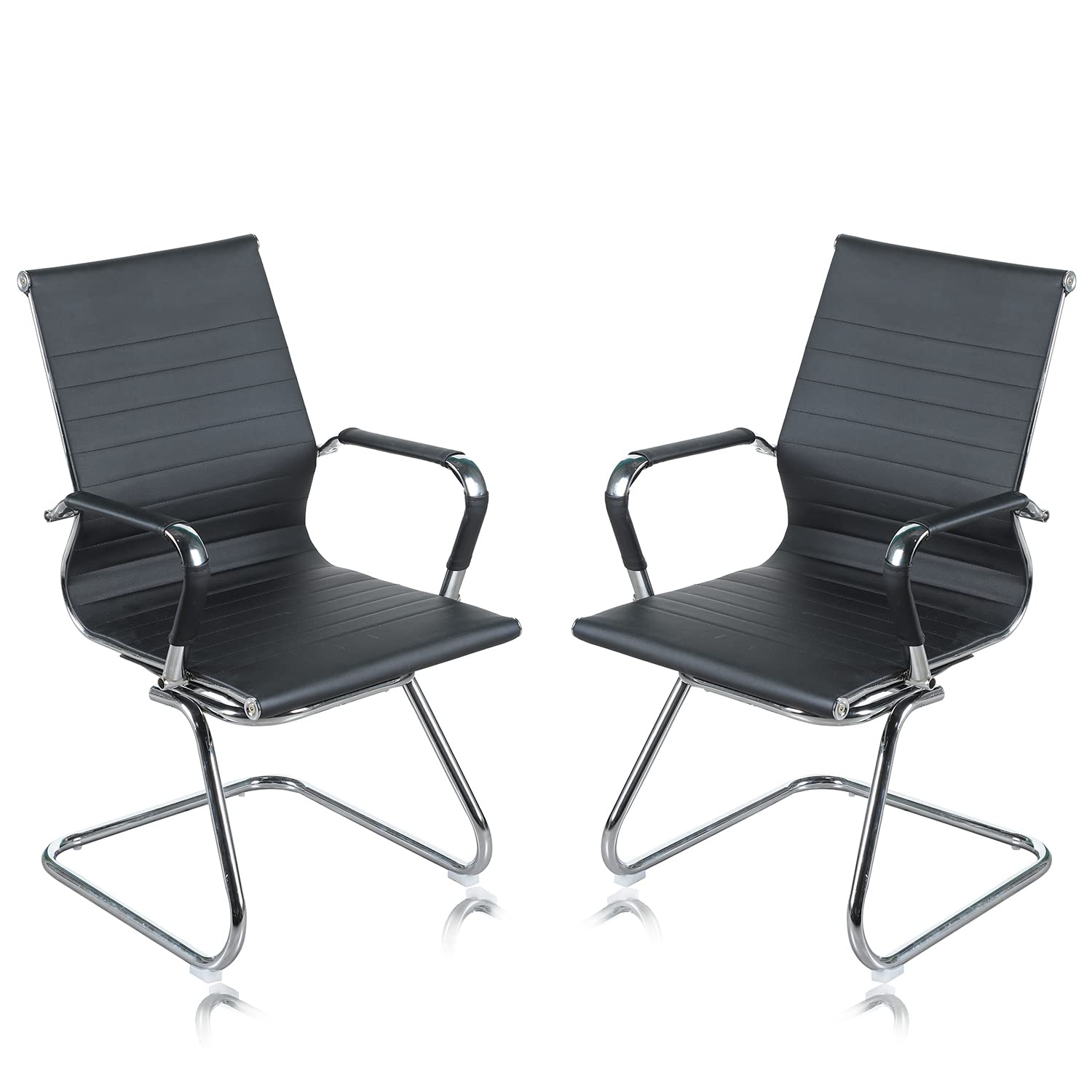 Premium PU Leather Office Guest Chairs - Set of 2 Black Reception Chairs with Removable Arms & Sturdy Sled Base - Perfect for Waiting Areas, Lobbies, Conference Rooms & Home Offices - Comfortable & Stylish Seating Solution