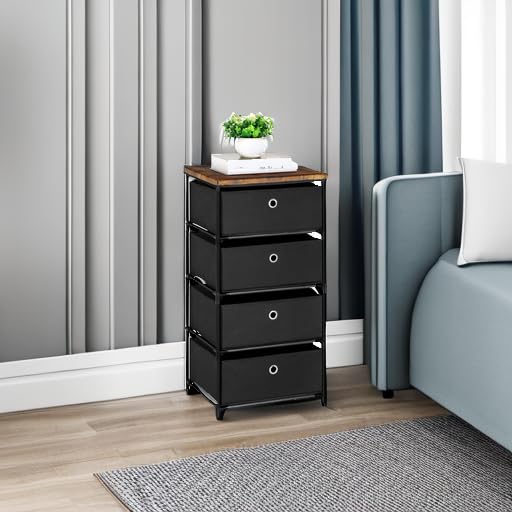 HAITRAL 4-Drawer Fabric Storage Chest - Closet Organizer for Bedroom, Dorm & Hallway (Black) - Space Saving Solution