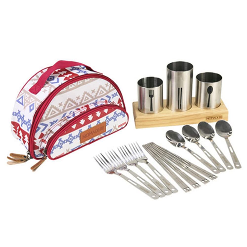 Indio 17-Piece Camping Cutlery Set with Organizer - Stainless Steel Utensils for Outdoor Picnics, Hiking & Travel (Red) | Compact Mess Kit for Backpacking, RV Trips & BBQs