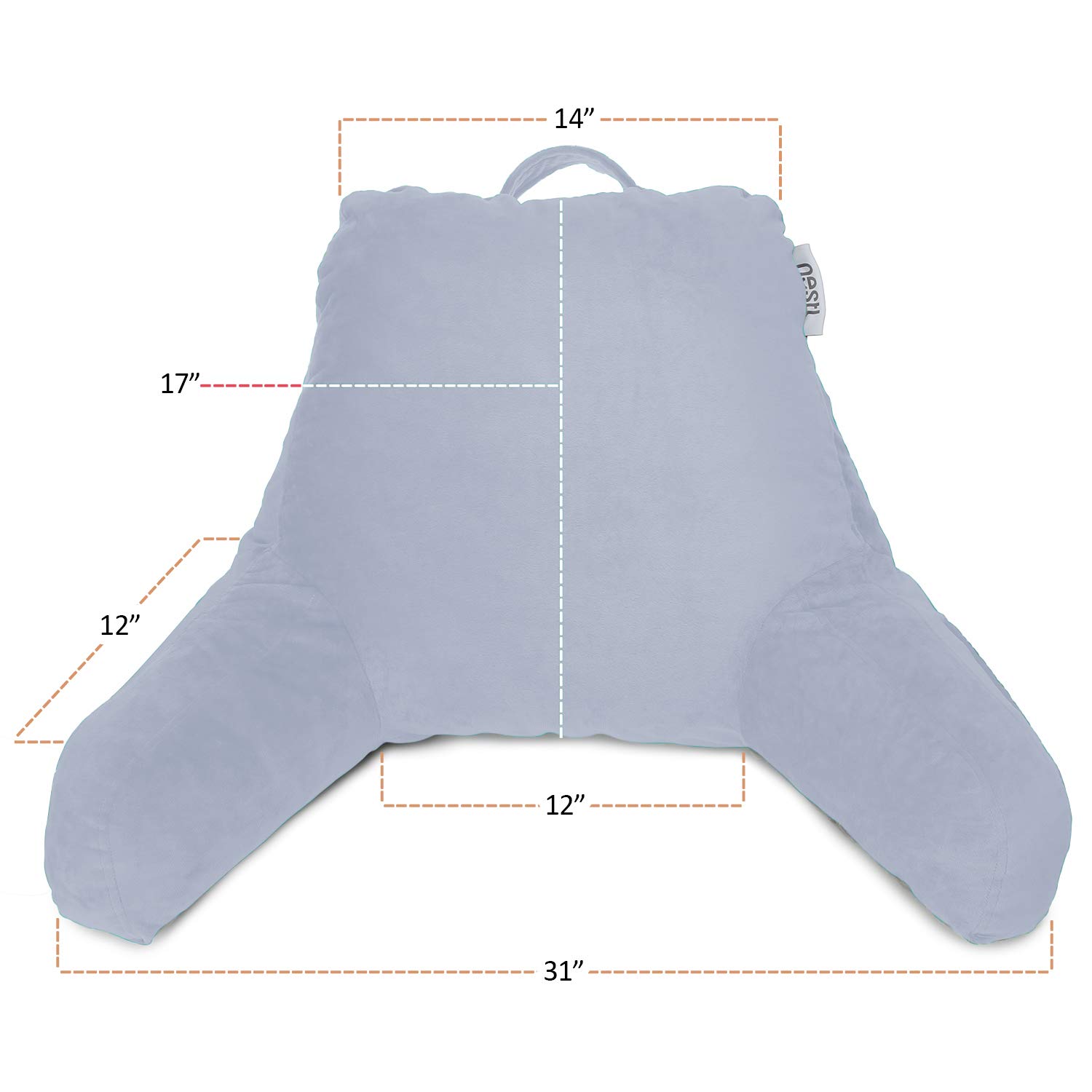 Nestl Reading Pillow with Shredded Memory Foam - Standard Bed Pillow & Back Support for Sitting in Bed - Ice Blue Chair Pillow with Pockets for Reading, Relaxing & Arm Support - Perfect for Bed Rest, Nursing, Studying or Watching TV