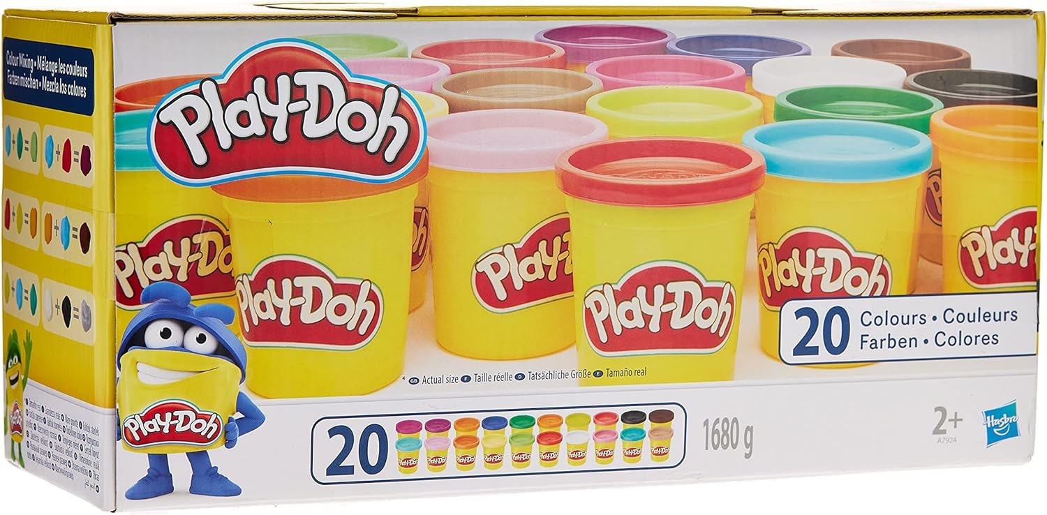 Play-Doh 20-Pack Modeling Compound (84g Each) - Super Bright Colors, Non-Toxic, A7924EUC | Creative Arts & Crafts for Kids, Classroom Activities, Sensory Play & DIY Projects