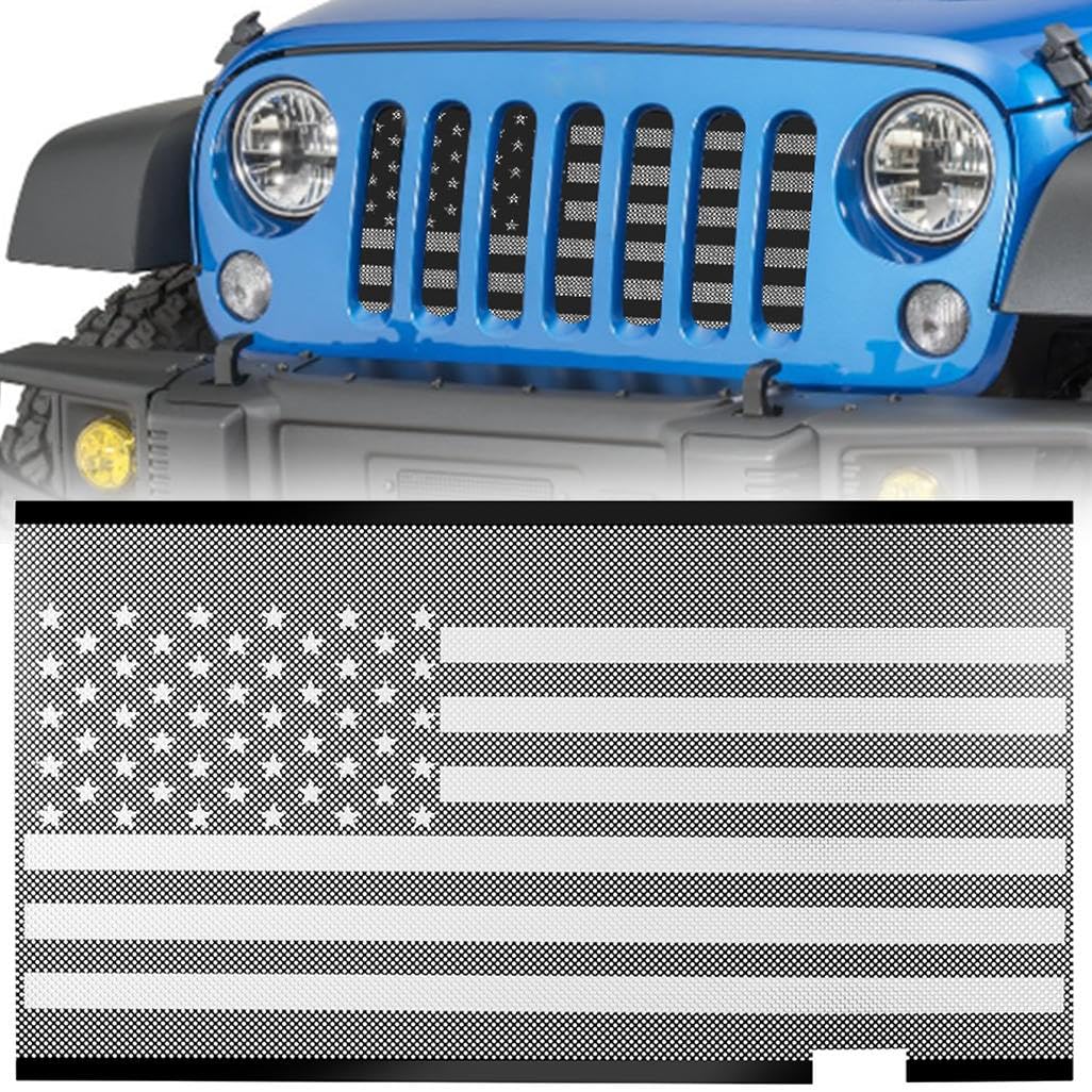 Moveland Aluminum Alloy Front Grill Insert with US Flag Design - Compatible with 2007-2018 Jeep Wrangler JK & JKU Models | Durable Mesh Screen for Off-Road Protection & Patriotic Style Upgrade
