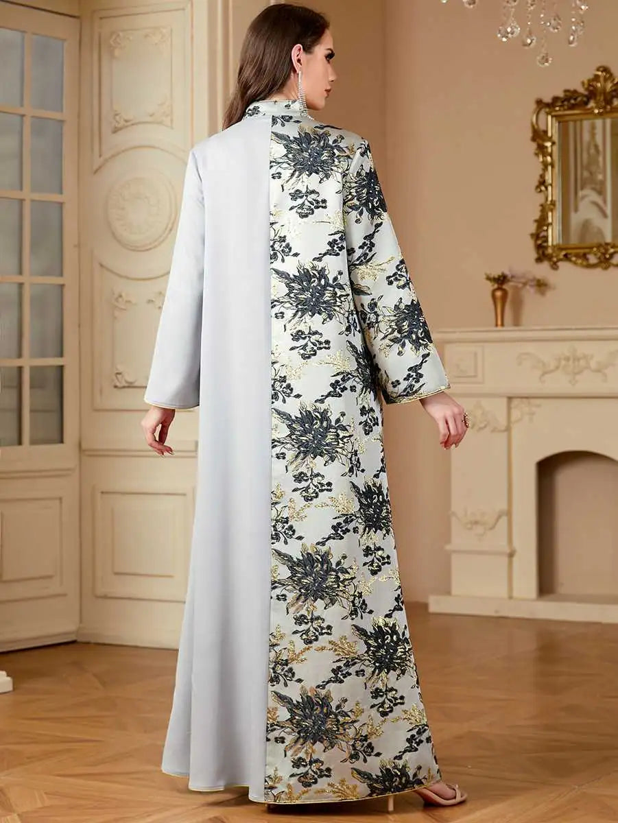 Elegant Jacquard Eid Caftan Dress for Women - Long Sleeve Flowy Kaftan #244150 - Perfect for Eid Celebrations, Weddings & Special Occasions