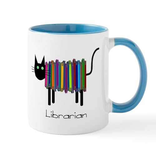 White/Blue Inside - Librarian Book Cat Mug