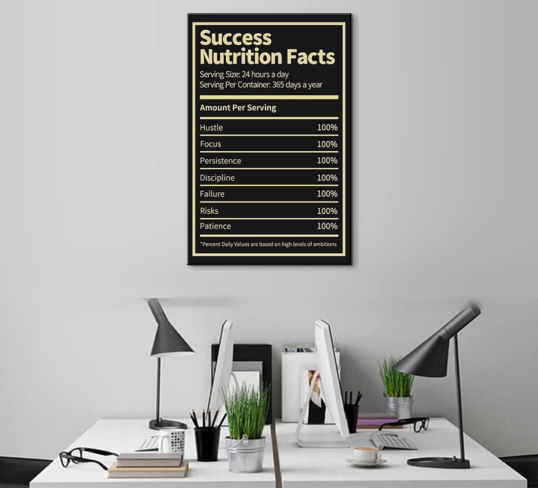 Success Nutrition Facts Motivational Canvas Print - 16x24 Inch Inspirational Wall Art for Office & Living Room Decor - Positive Quote Posters for Home, Gym & Workspace