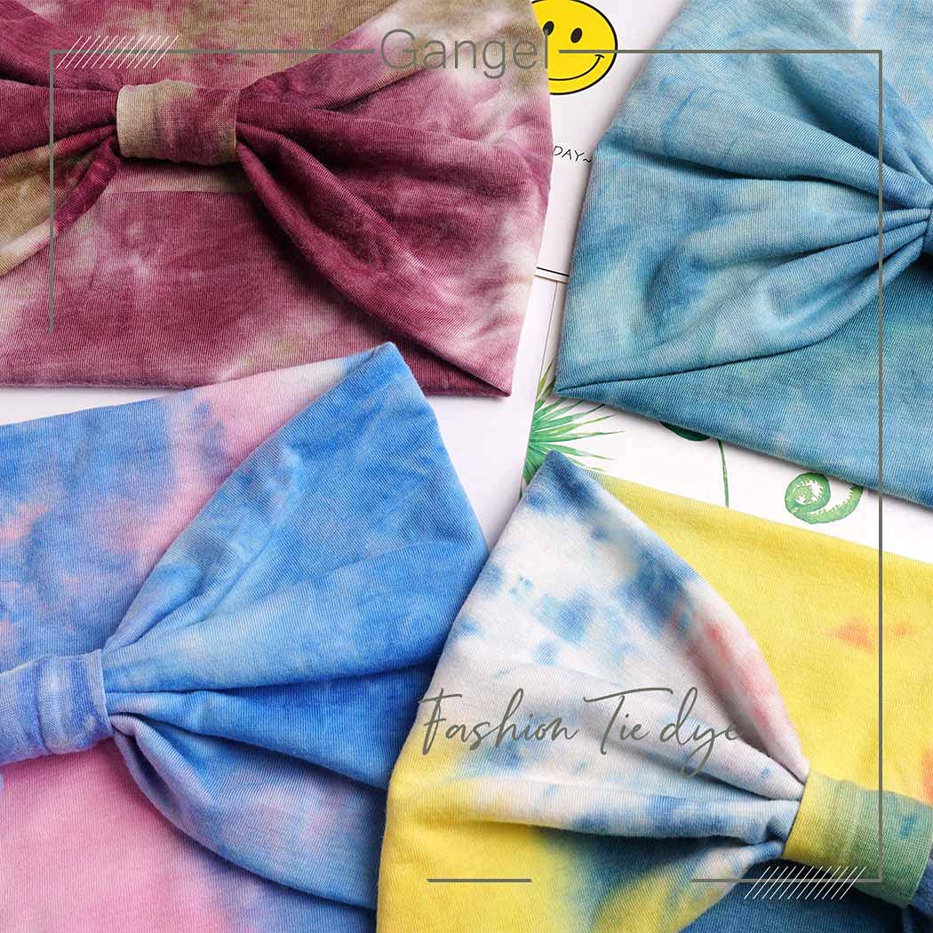 Tie Dye Headbands for Women - Wide Boho Turban Knotted Head Wraps & Yoga Hair Scarves (Pack of 4) - Perfect for Yoga, Workouts, Beach & Festival Fashion Accessories