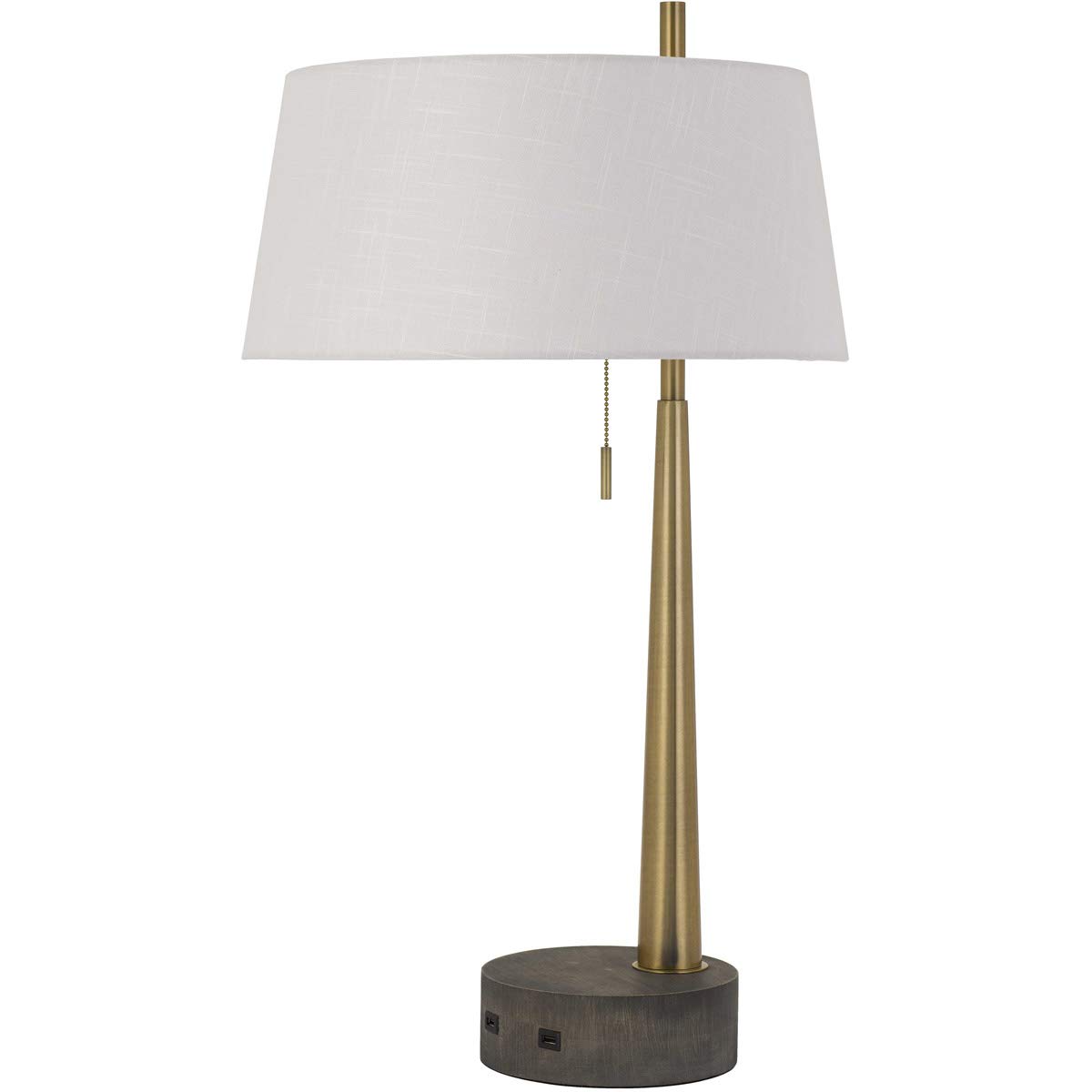 Cal Rovigo Modern Metal/Wood Desk Lamp with 2 USB Charging Ports & Pull Chain Switch - Adjustable Office Lighting for Home, Study, or Workspace (Model: CALBO-2894DK)