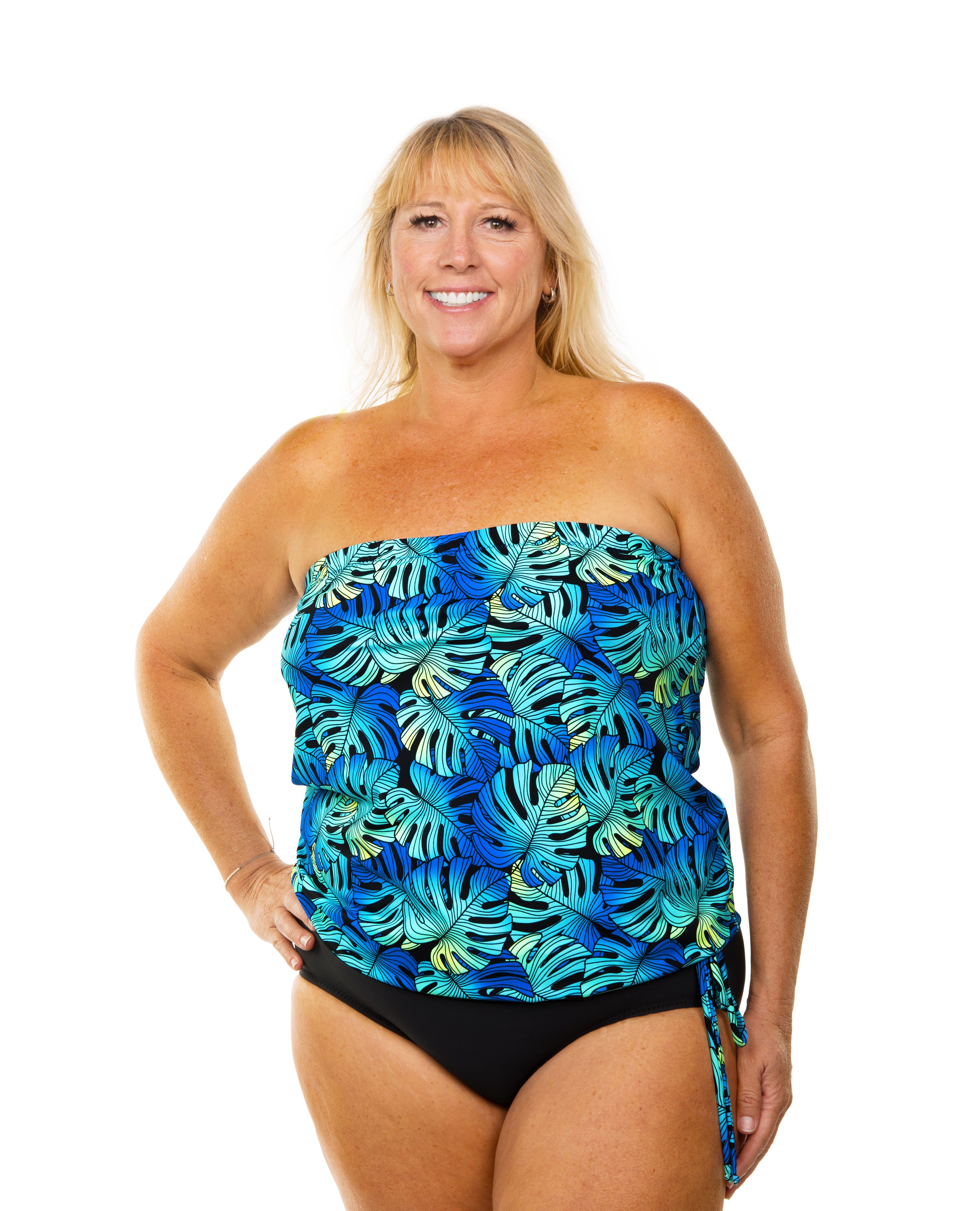Indigo Isle Bandeau Blouson Top - Women's Fashion Stretch Crop Top for Summer, Beach, and Casual Outfits
