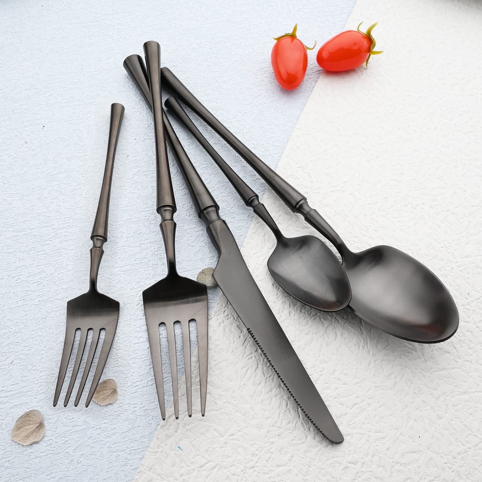 Premium 30-Piece 18/10 Stainless Steel Flatware Set - Satin Finish Silverware for 6, Elegant Tableware Cutlery Set with Black Handles, Dishwasher Safe Kitchen Utensils | Perfect for Dinner Parties, Wedding Gifts & Upscale Dining