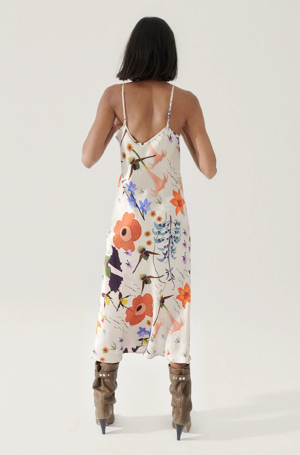 90s Vintage Slip Dress in Hazelnut with Floral Print - Perfect for Boho Chic Outfits, Date Nights & Summer Festivals