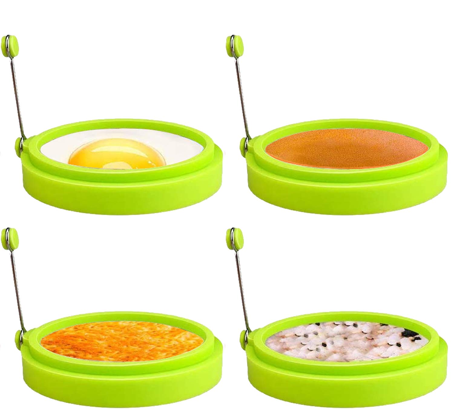 Premium 4-Pack Silicone Egg Rings - 4 Inch Food Grade Non-Stick Cooking Molds for Perfect Fried Eggs, Pancakes & Breakfast Sandwiches | Ideal for Egg McMuffins, Burgers & Home Cooking (Green)
