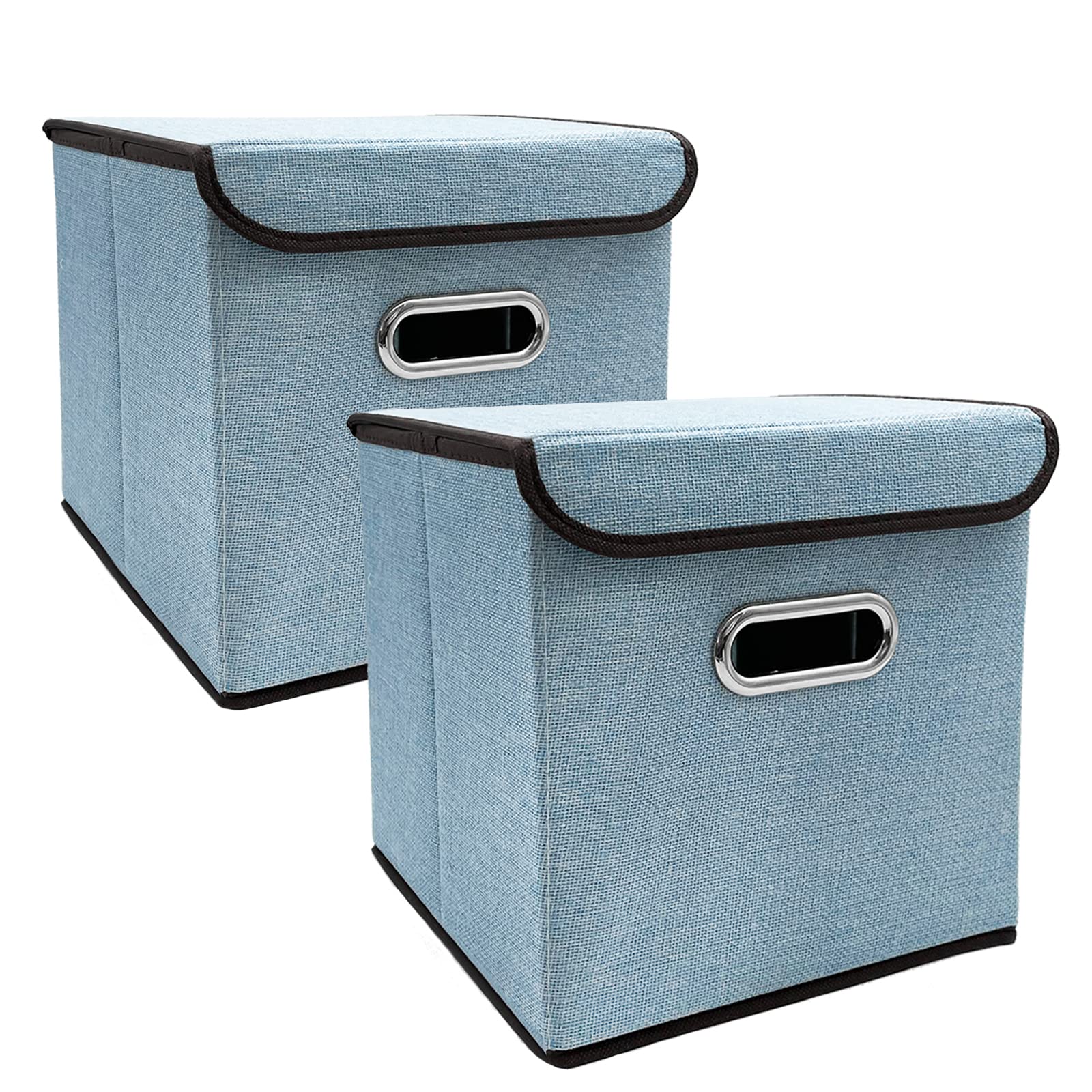 Foldable Cube Storage Bin with Lid - Set of 2 Collapsible Storage Baskets, 25x25cm, Boho Style Organizer for Nursery, Living Room, Bedroom, Closet & Office - Perfect for Home Organization & Decoration (Blue)